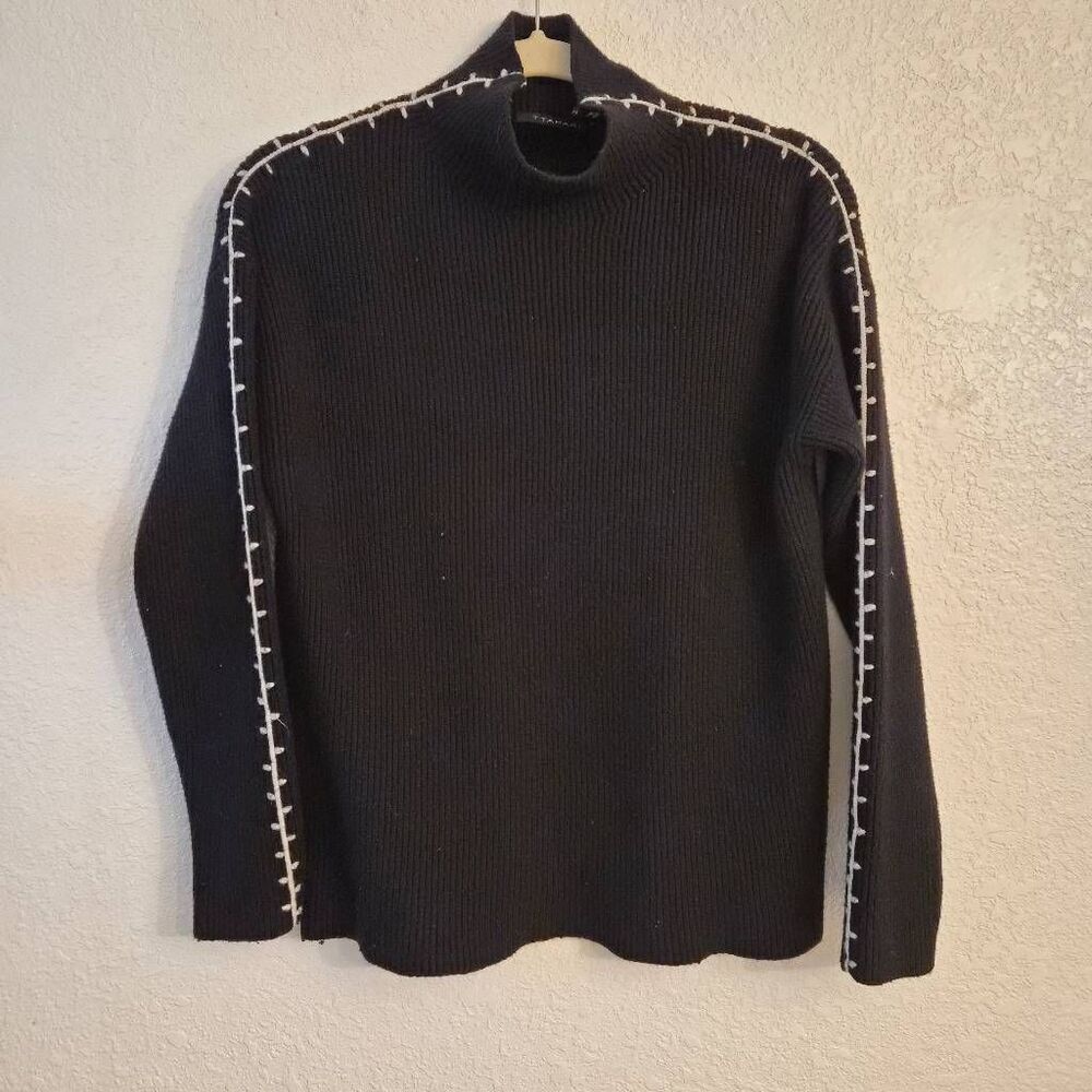 T Tahari Mock Neck Turtleneck Sweater w/ Whipstitched Design